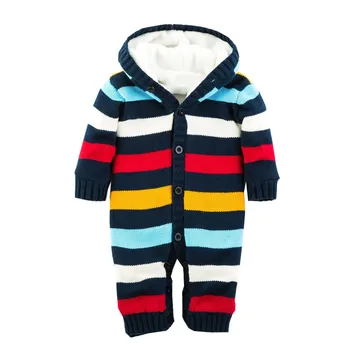 

New Born Sweater Cotton Hooded Striped Thick Warm Knitted Baby Boys Clothing ABS-1533
