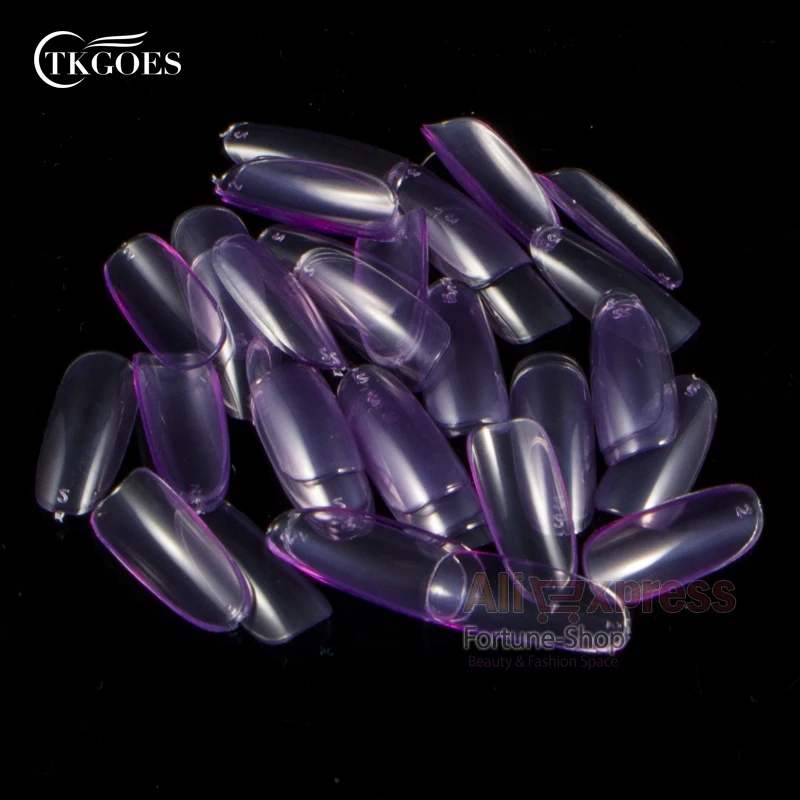 

TKGOES 500 PCS False Acrylic Oval Nail Tips UV Gel Full French Transparent Purple Nail Art Tips Tools