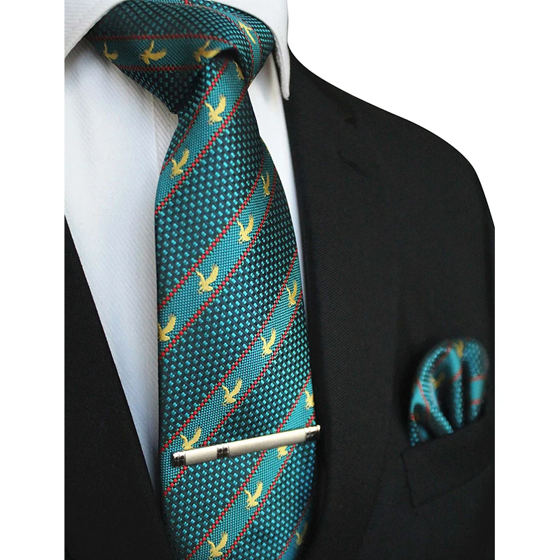

JEMYGINS Original Brand Eagle Logo Necktie 8cm Silk Necktie Pocket Square Pin Clip Tie Gift Set For Men Tie Wedding Party