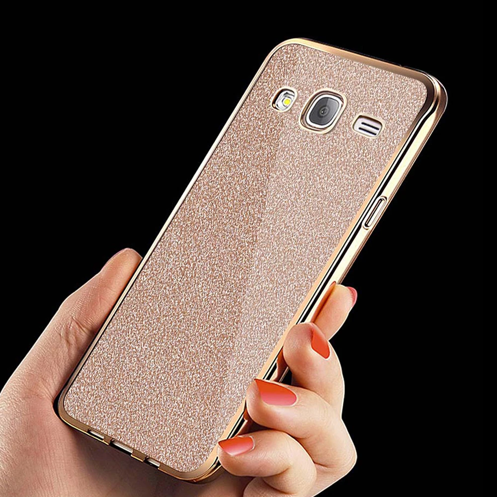 Pour Fundas Galaxy J3 2016 Bling paillettes housse étui pour samsung Galaxy J3 doré TPU coque de téléphone couverture en Silicone souple brillant