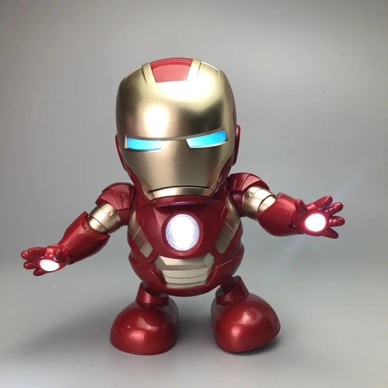 Для танцев, Железный человек с принтами "Marvel", "Мстители", фигуркы игрушки светодиодная вспышка светильник с светильник звук музыки робот герой Железный человек и электронные игрушки для детей