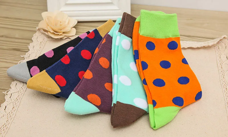 5 пар Для мужчин короткие носки прилив бренд Happy Socks лоскутное красочные точка личность Для мужчин носки осень-зима удобные хлопковые носки