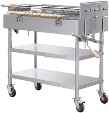 Stainless steel charcoal 220v 2rpm electric motor bbq grill mobile with wheel skewers roraty barbecue grill for outdoor