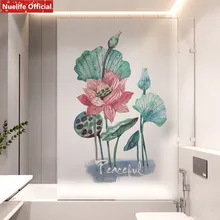 Изображение зеленого листа лотоса Электростатическая пленка «замороженное стекло» ванная комната гостиная спальня детская комната магазин раздвижные двери непрозрачная пленка