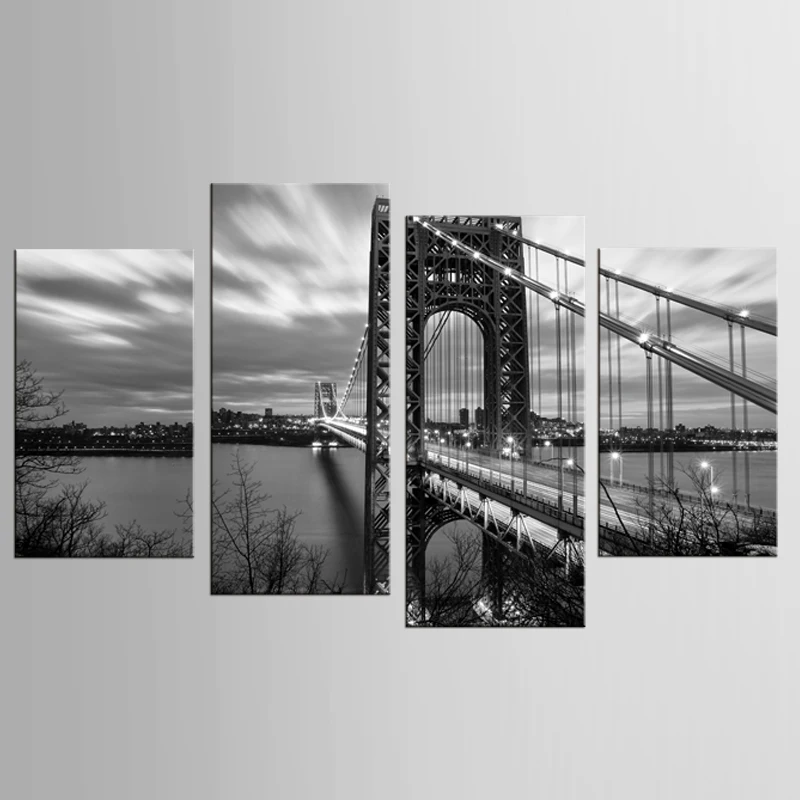 

4 panel large iron bridge landscape painting mural artist decoration living room canvas printing modern painting FJJX-1080