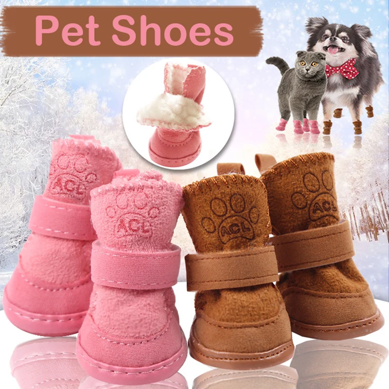 Cute Pet Dog Shoes Winter Super Warm 4pcs/set Dog's Boots Cotton Anti