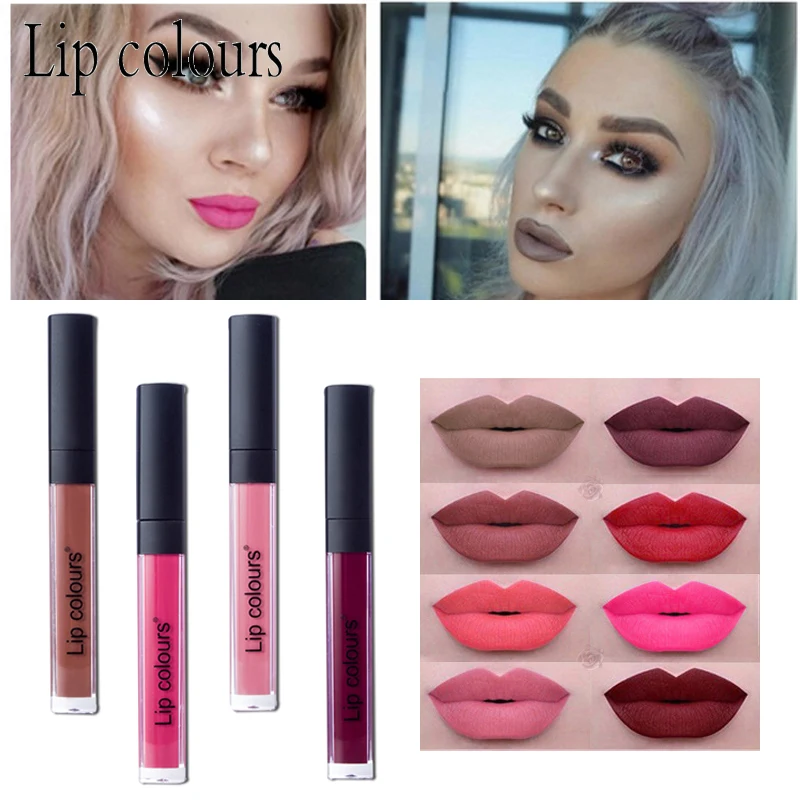 

Lip Colours Matte And Velvet Lip Gloss Liquid Lipstick 8 Colours Non-Stick Cup Make Up Long Lasting Waterproof Beauty Cosmetics