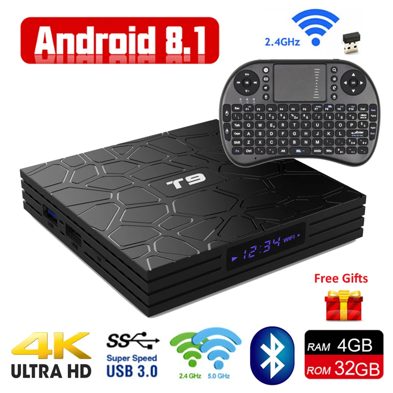 

Android 9.0 Smart TV Box 4G 32G 64G Set Top Boxes 4K Ultra HD H.265 USB 3.0 Dual Wifi 2.4G/5G Bluetooth Android 9.0 Media Player