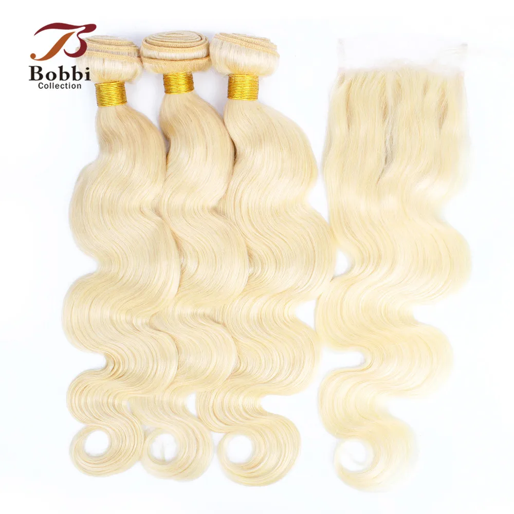 BOBBI коллекция цвет 613 отбеливатель блонд Remy человеческие волосы для наращивания 2/3 пучки с кружевом Закрытие бразильские волнистые волосы