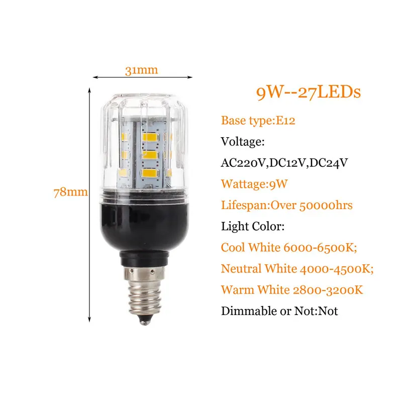 Светодиодный лампы E27 E14 E12 E26 5730SMD 110V 220V DC 12V 24V 27 Светодиодный s 7 Вт Светодиодный Светильник Мозоли рождественские люстры лампы в форме свечи освещения