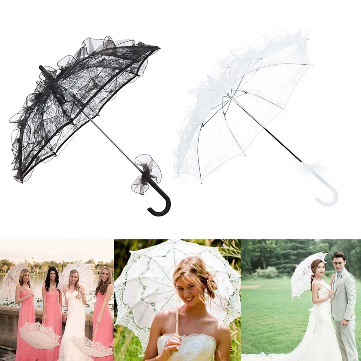 Paraguas estilo novia, sombrilla de encaje, decoración, color blanco, rojo, boda|Paraguas de novia| - AliExpress