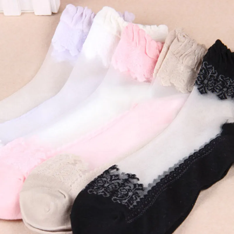 

Women Colorful Ultrathin Crystal Lace Socks Elastic Short Soft Ankle Length Transparent Sock GDD99