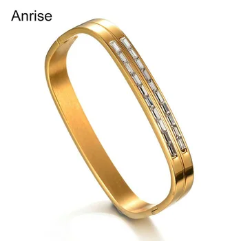 

Fantastically Pretty Designed Stones Cuff Bracelet Bangle Stainless Steel Metal With Clear Crystals Square Bracelet For Women