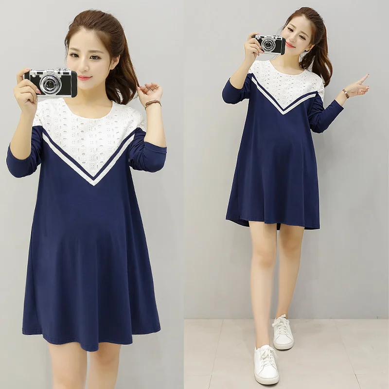 

2017 Spring Plus Size Long Sleeved Maternity Dresses Clothing T-shirt Loose Patchwork Tops For Pregnant Women Clothes