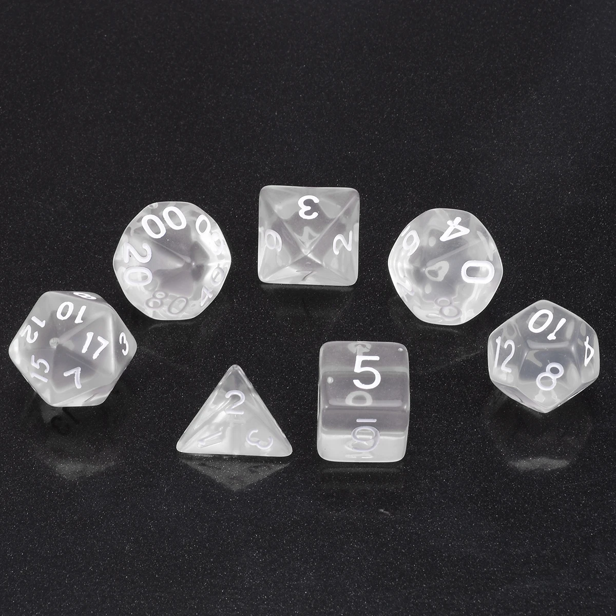 7pcs/lot White Polyhedral Transparent Dices Multi-side  With Cloth Bag For Gaming  Dungeons and Dragons RPG Game