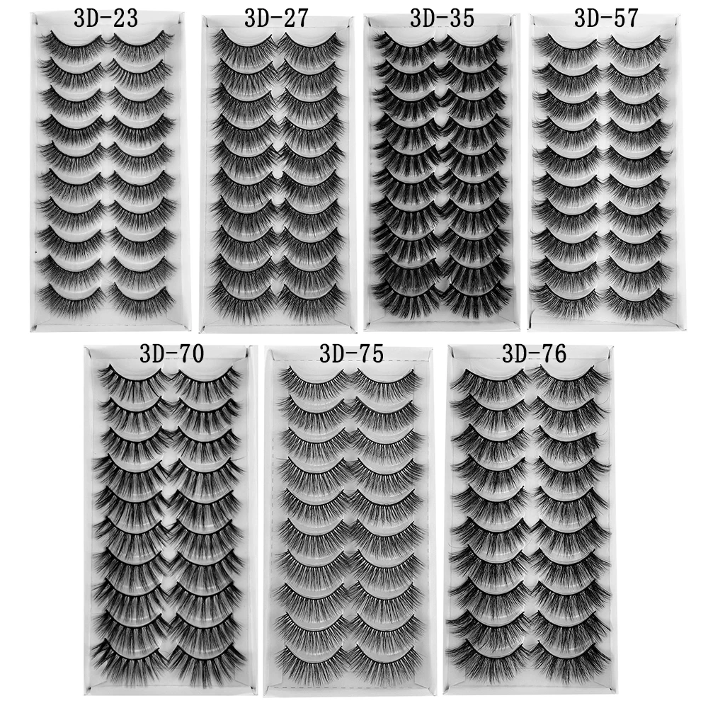 

10 Pairs Natural 3D Volume False Eyelashes Curl Cross Long Mink Lashes Soft Eye Extension Handmade Lashes