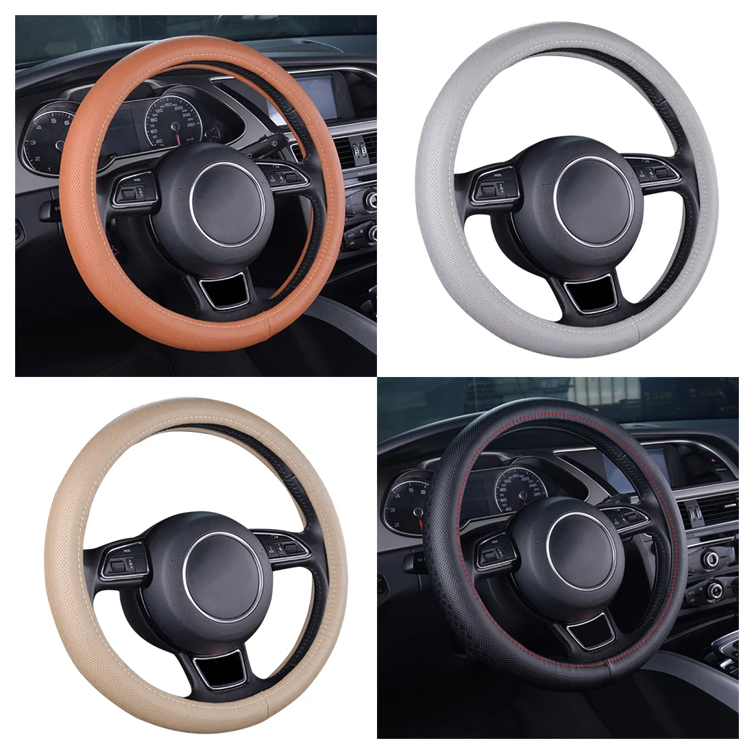 Dewtreetali Car Steering Wheel Cover 38cm Genuine Leather Elegant Auto Steering wheel Decoration