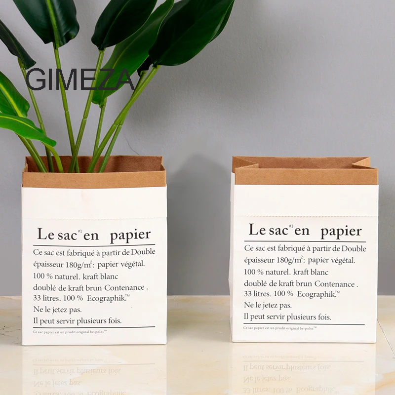 

GIEMZA Large Paper Vase No Waterproof 1pc Big Kraft Paper Bag Fake Flower Vase White and Brown Nordic Storage Floor Pot