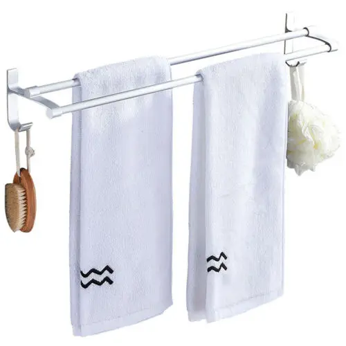 

2019 NEW Sliver Double Layer Wall Mount Bathroom Towel Rail Rack Practical Storage Holder Hook Stainless Steel