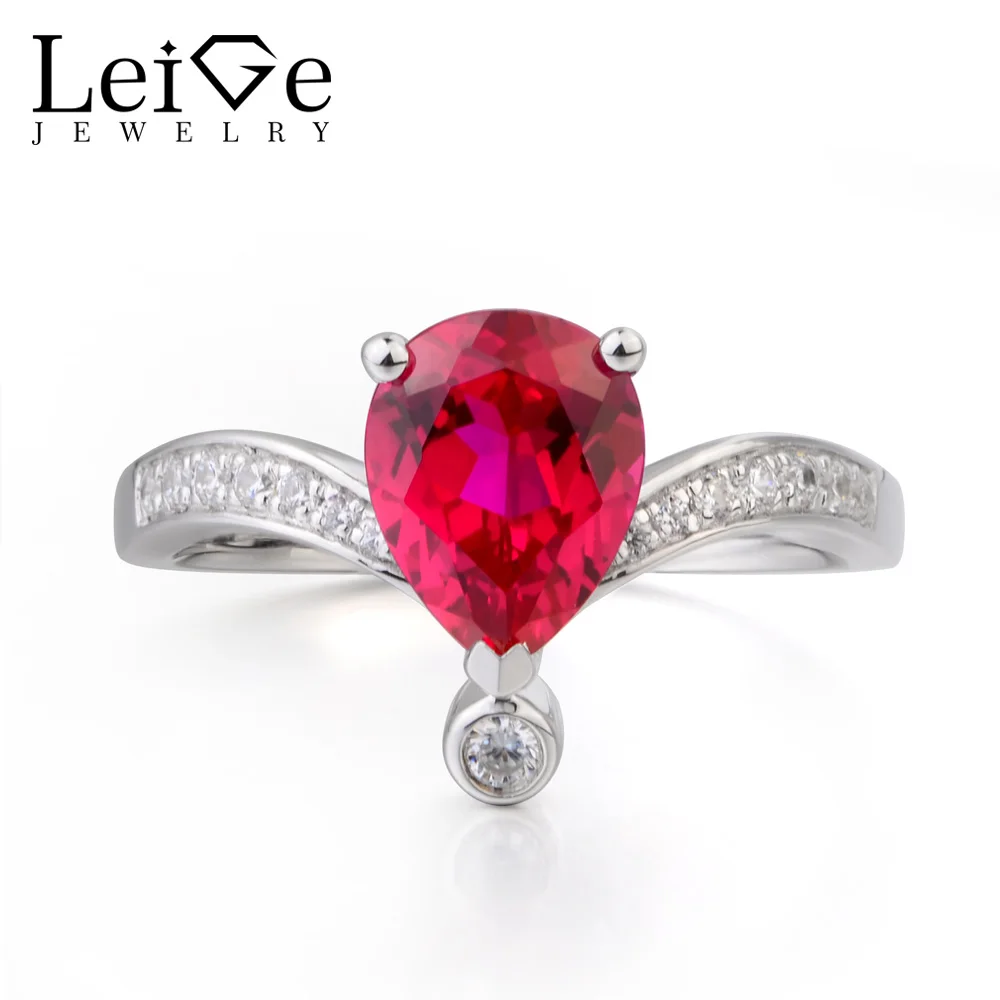 Leige Jewelry Ruby Ring Promise Ring Pear Cut Red Gemstone July