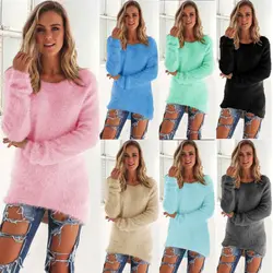 Хорошее качество нового 13 видов цветов с круглым вырезом витой Назад свитер Для женщин джемперы пуловеры с длинным рукавом вязаные свитера