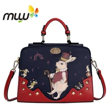

Contrast Color Vintage Cartoon Women Shoulder Bags Hard PU Flap Handbag Zipper Closure Adjustable Strap Messenger Bag 7008210