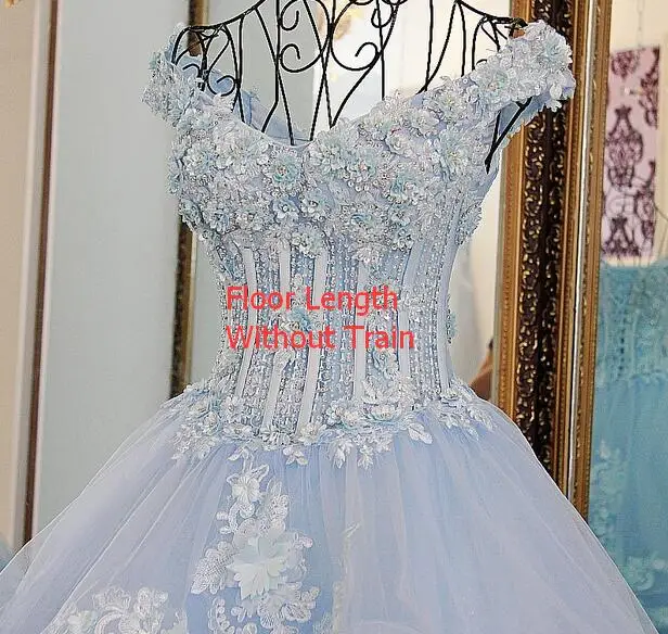 LS33870 bling bridal мантии линия отбортовывая зашнуровать назад Ivory и голубое платье венчания organza платье невесты - Цвет: without train