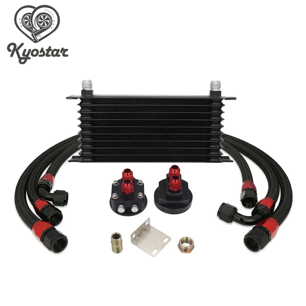 

10 Row AN-10AN Universal Engine Transmission Trust Type Oil Cooler + Filter Relocation Kit