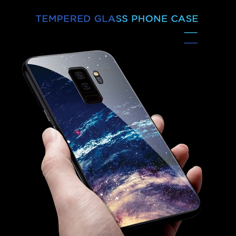 Звездный чехол из закаленного стекла для Samsung Galaxy A70 A50 A30 S10 S9 S8 Plus S10e Note 8 9 с мягкими