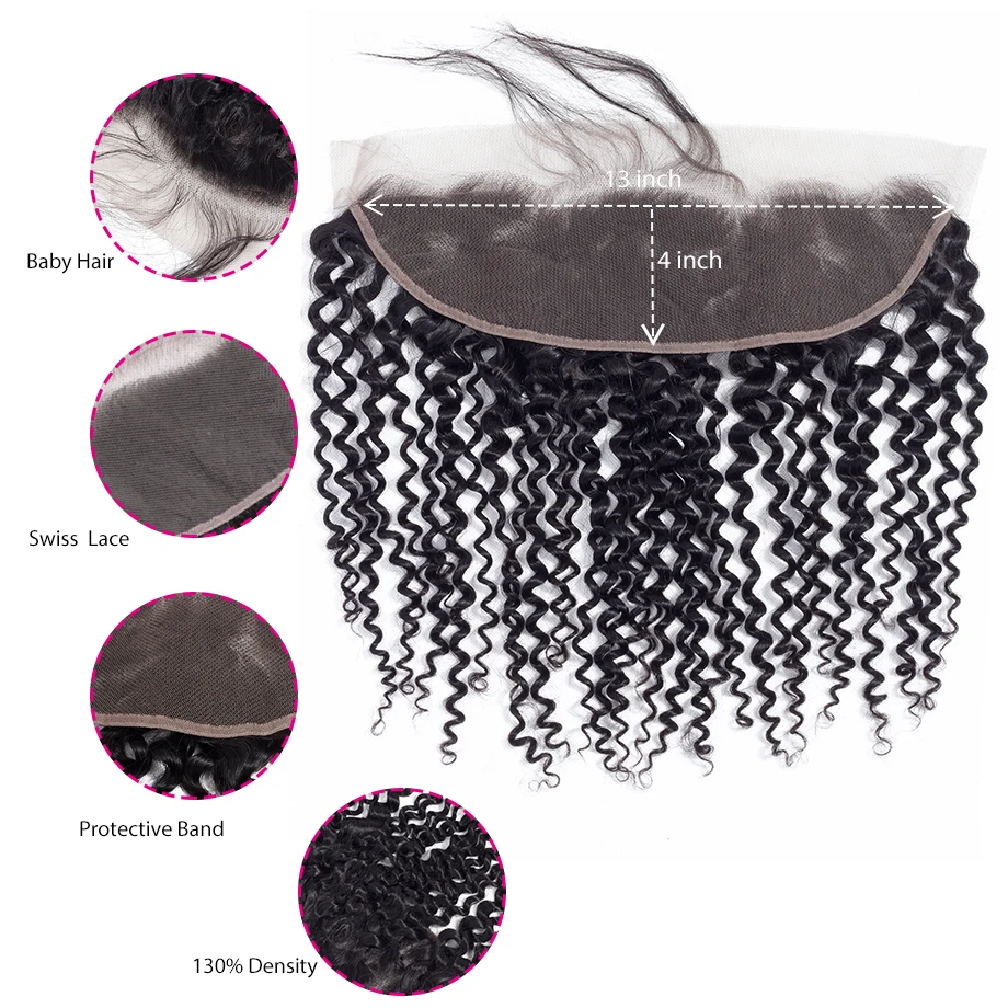 Бразильские пряди кудрявых волос с кружевной фронтальной застежкой часть 1" x 4" швейцарское кружево Remy человеческие волосы пучки с закрытием