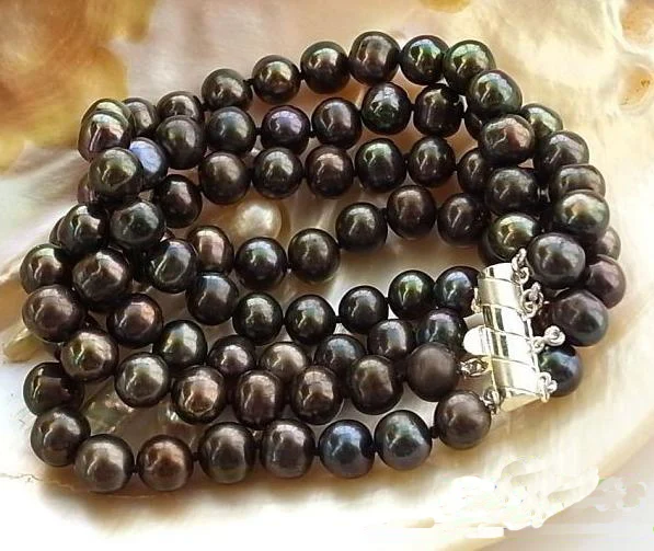 

Perfect Women Birthday,Chirstmas Gift Pearl Bracelet,4Rows 8inches 8-9mm Black Freshwater Cultured Pearl Bracelet