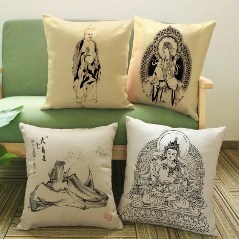 

1PC Vintage Style Buddha Design Printing Pattern Pillow Cover Home Decorative Chair Seat Throw Pillow Cover Pillow Case 2019