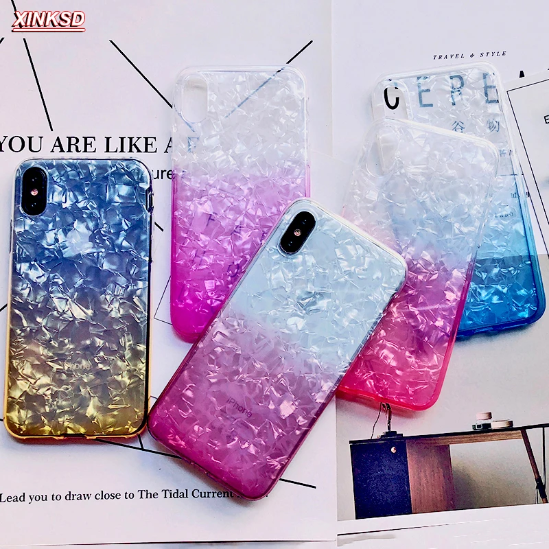 Goede Voor iphone 8 Case Luxe Kleurrijke Schelp Telefoon Case Leuke Gradient Candy Soft Cover Voor iphone X 6 6 s 7 8 Plus 5 5 s SE