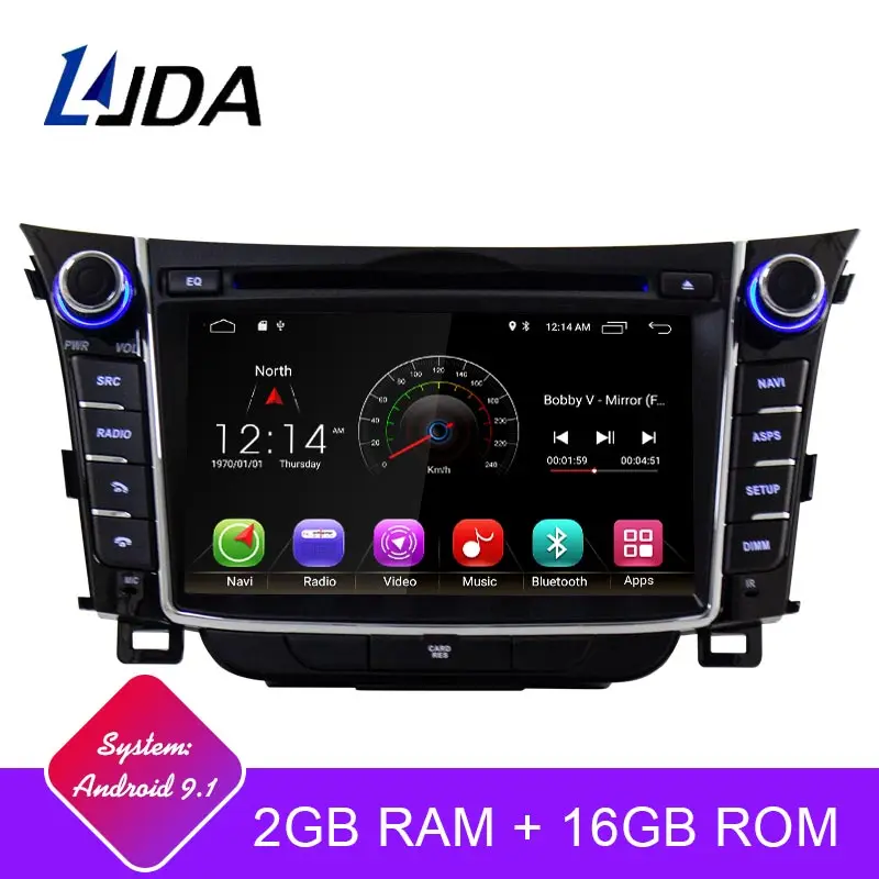 LJDA Android 9,1 reproductor de dvd del coche para I30 Hyundai Elantra GT 2012, 2013, 2014, 2015, 2016 Radio de coche gps de navegación multimedia ESTÉREO