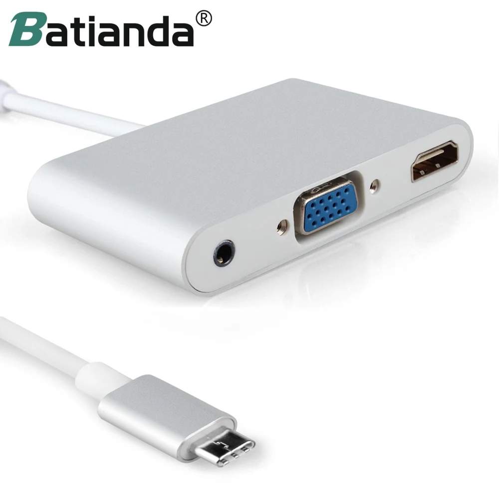 Адаптер USB 3 1 Type C для VGA + HDMI преобразователь аудиовыхода 5 мм нового MacBook Pro 13 15 / Retina