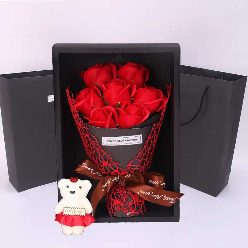 Flone мыло цветы медведь Роза Букет Подарочная коробка искусственный цветок мать подруги подарок на день рождения День Святого Валентина креативный подарок - Цвет: Red