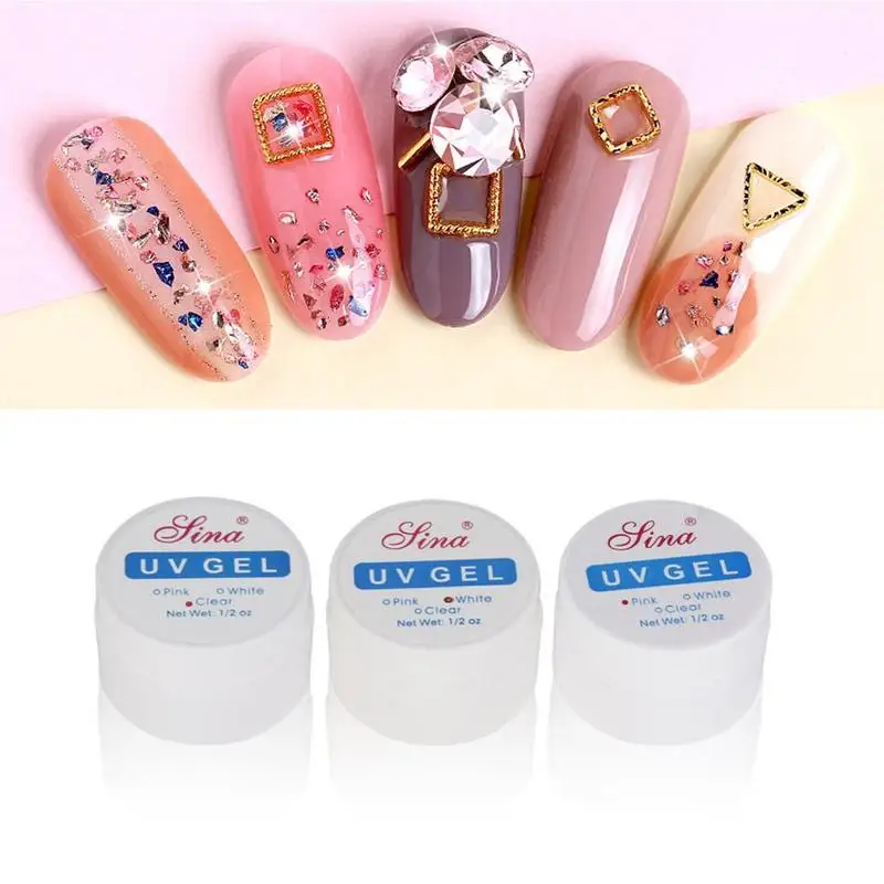 1 piezas rosa claro blanco uñas Gel Uv salón manicura uñas fuerte Uv Gel Builder pegamento Diy Lina Lot uñas arte Decoración