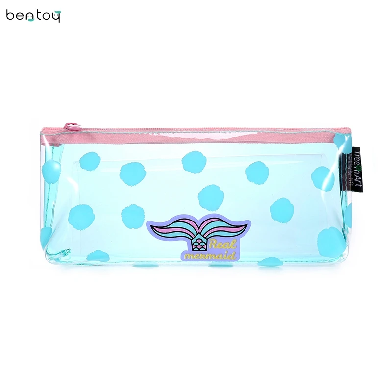 Cute Mermaids Print PVC Cosmetic Makeup Bag Pouch For School Girls Clutch Purse Clear Pencil Pen ...