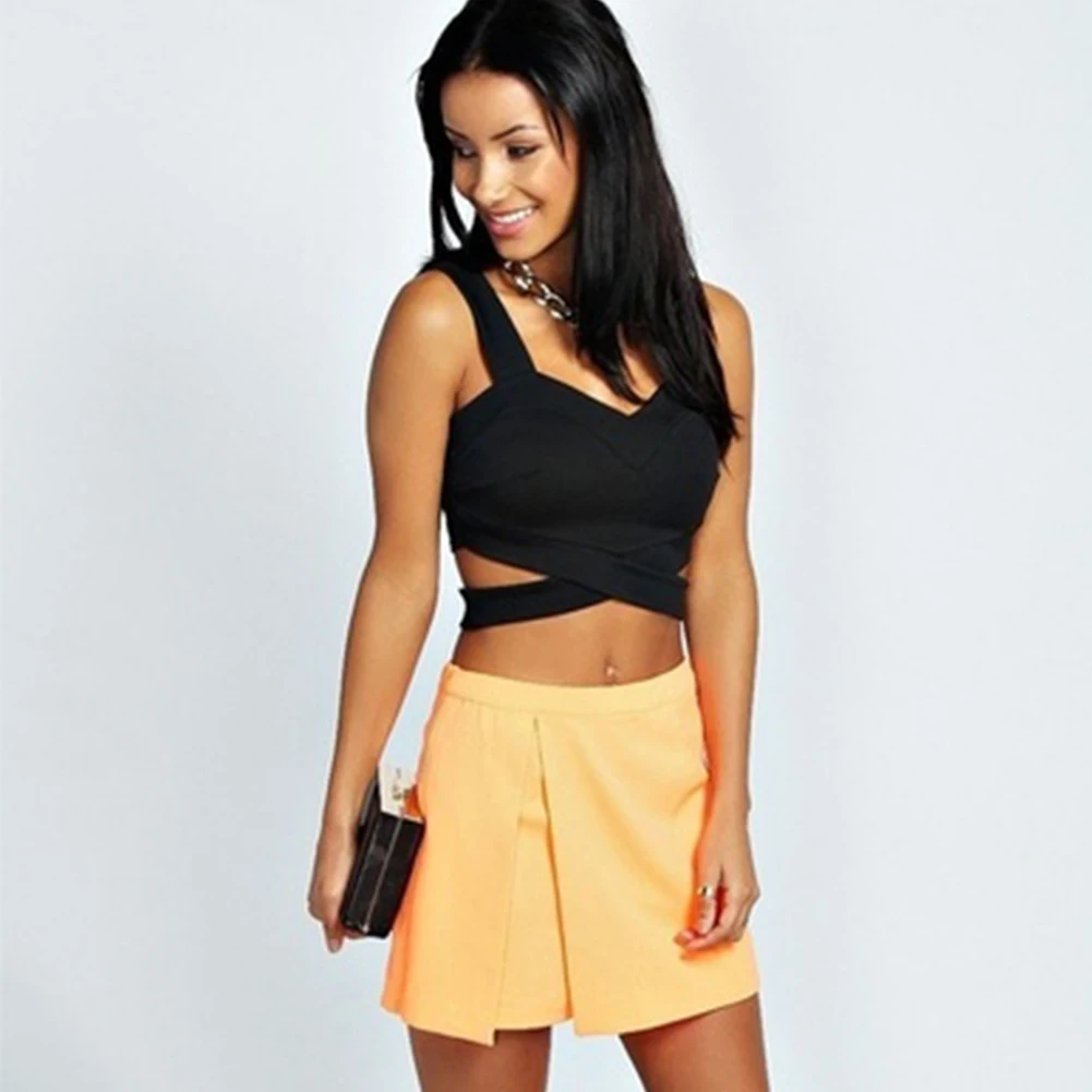 

Sexy Women Crop Top Sleeveless Strappy Cross Solid Vest Crop Bustier Pierced Black/White Camisole Bandage Bra Tops Shirt