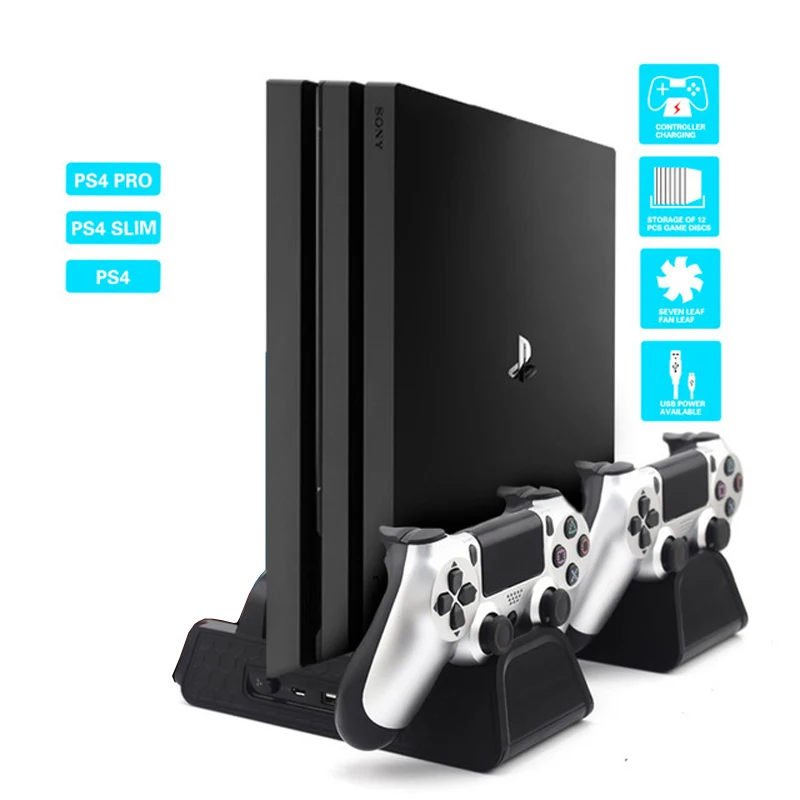 

For Sony PS4/ PS4 Slim/PS4 PRO host PS4 handle Vertical Stand with Cooling Fan Cooler Dual Controller Charger Charging station