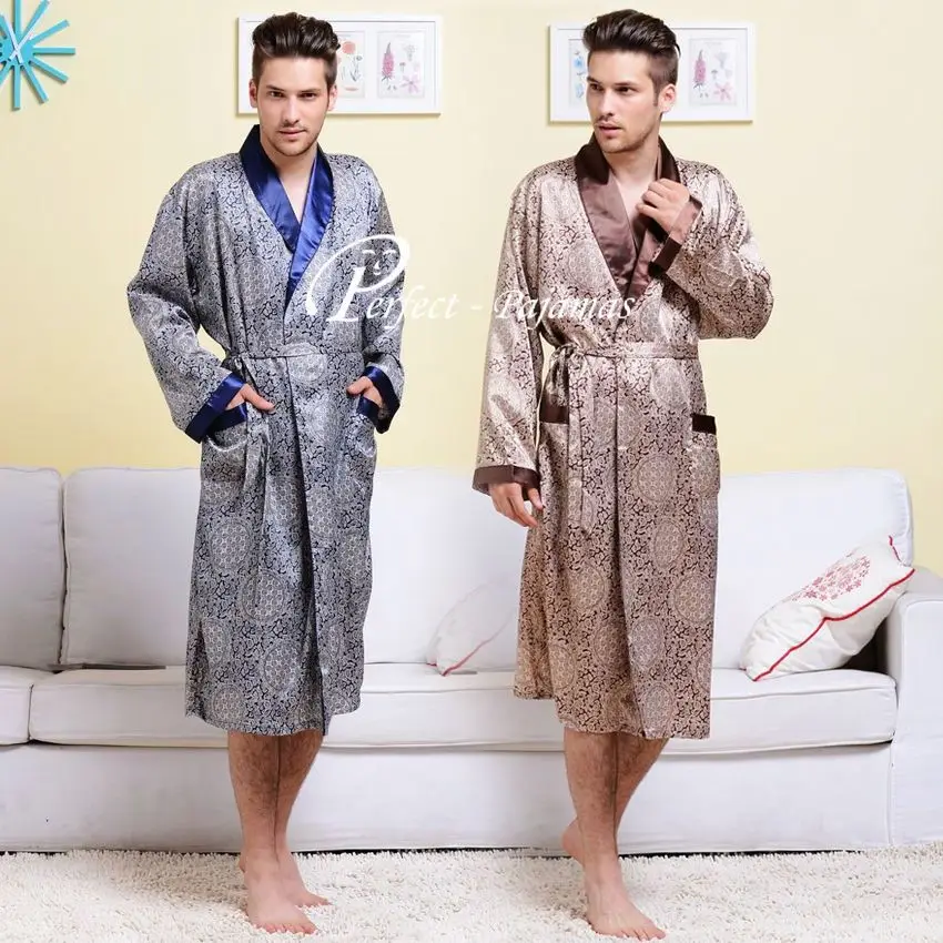 Мужская шелковая атласная пижама халат ночная рубашка США M L XL 2XL 3XL | одежда