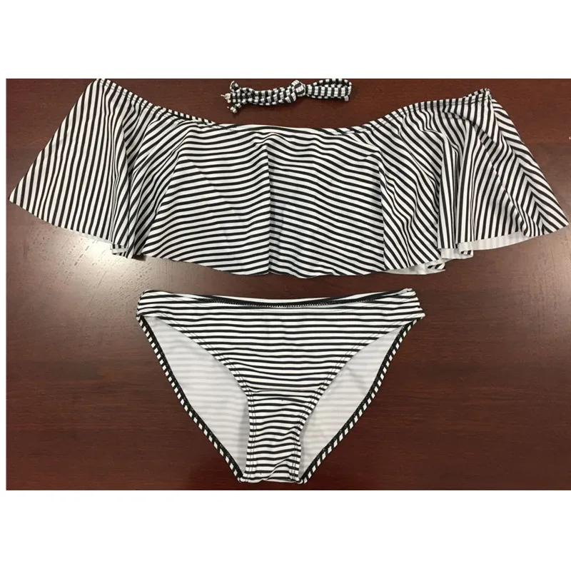 Aliexpress.com : Buy Striped Bikini Off Shoulder Swimsuit Bikini ...