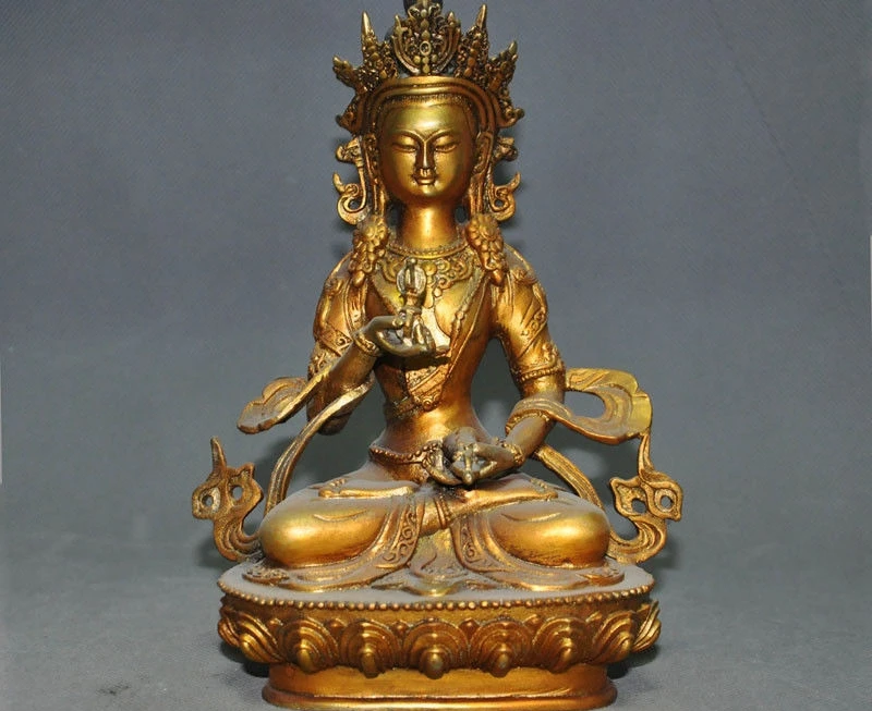 Тибетский буддизм бронзовый Gilt Vajrasattva tara Kwan-Yin статуя Бодхисаттвы Гуаньинь | Дом и