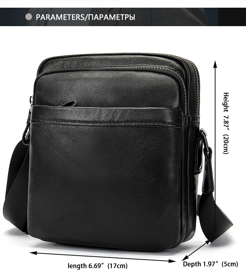 Men's Shoulder Bag for Men Crossbody Bags Genuine Leather Flap Small Male Bussiness Handbags with Zipper Messenger Bag 2