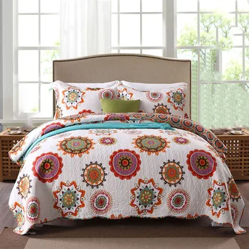 

Quality Printed Bedspread Quilt Set 3pcs Coverlet Bedding Soft Cotton Quilts Bed Covers Pillowcase King Queen Size Blanket
