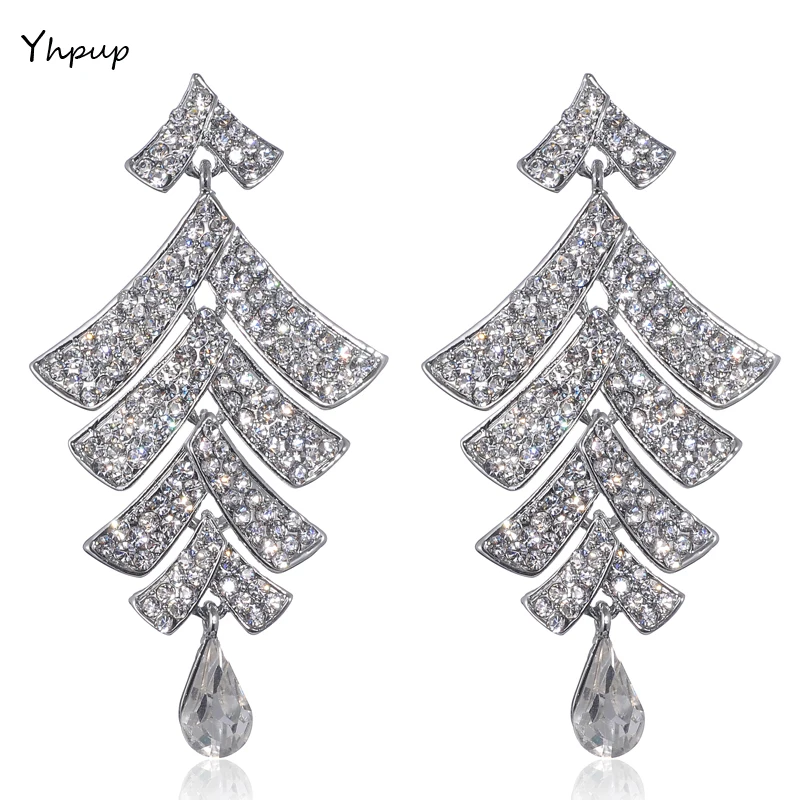 Yhpup Bling Christmas Tree Leaf Luxury Rhinestone Statement Dangle