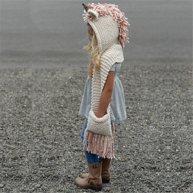 Детский свитер без рукавов для мамы; милый вязаный шарф с капюшоном и карманом в виде единорога; детский маскарадный костюм на Хэллоуин; Зима г - Цвет: SGZ168P