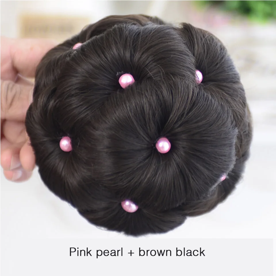 DIFEI волос для женщин жемчуг кудрявый шиньон волос булочка пончик клип в шиньон синтетический высокая температура волокно шиньон - Цвет: Pink brown black