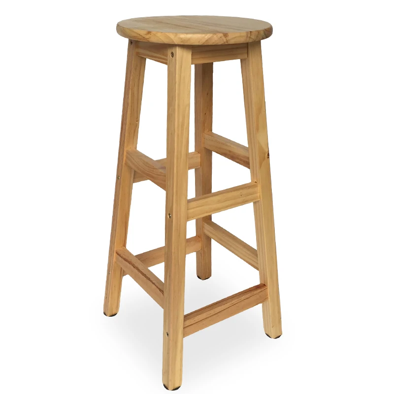 

Solid wood bar chair simple modern bar stool home restaurant high foot dining stool European bar high chair tea shop round stool