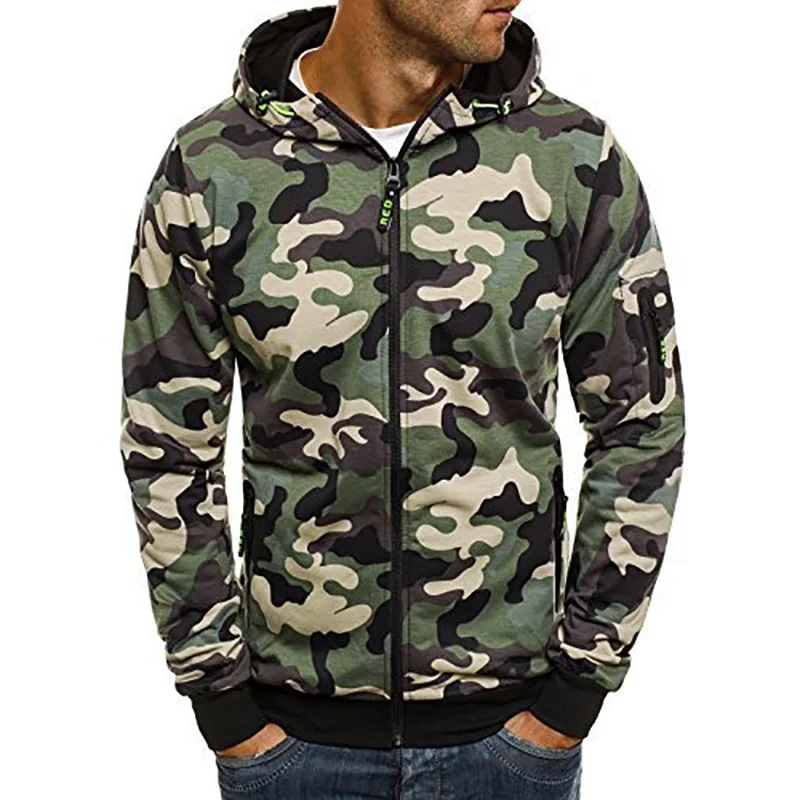 Camouflage Hoodies Men New Sweatshirt Male camo Hoody Hip Hop Autumn Fleece Military Cardigan Hoodie Plus Size XXXL - Цвет: green